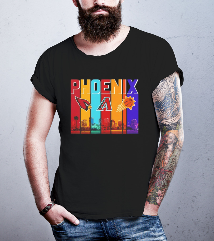 Phoenix Cardinals Diamondbacks Suns Skyline Sports Logos T-Shirt