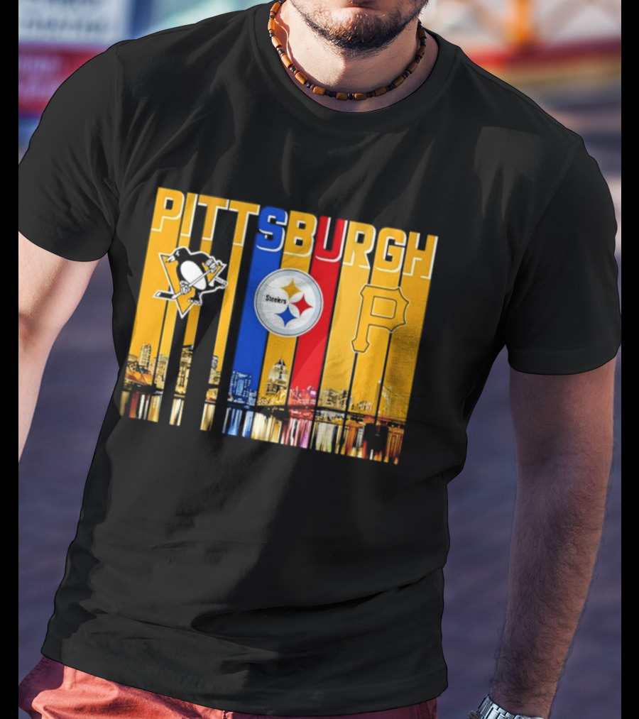 Pittsburgh Penguins Steelers Pirates City Skyline 2026 Sports Teams T-Shirt