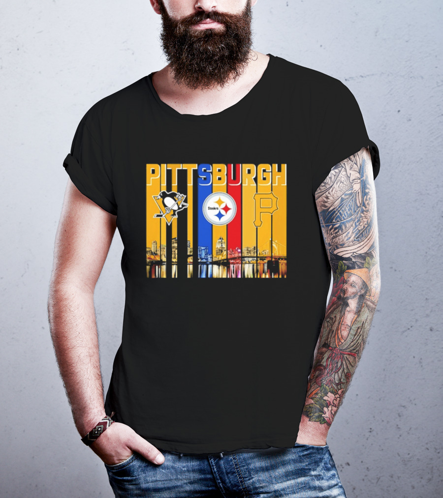 Pittsburgh Penguins Steelers Pirates City Skyline 2026 Sports Teams T-Shirt