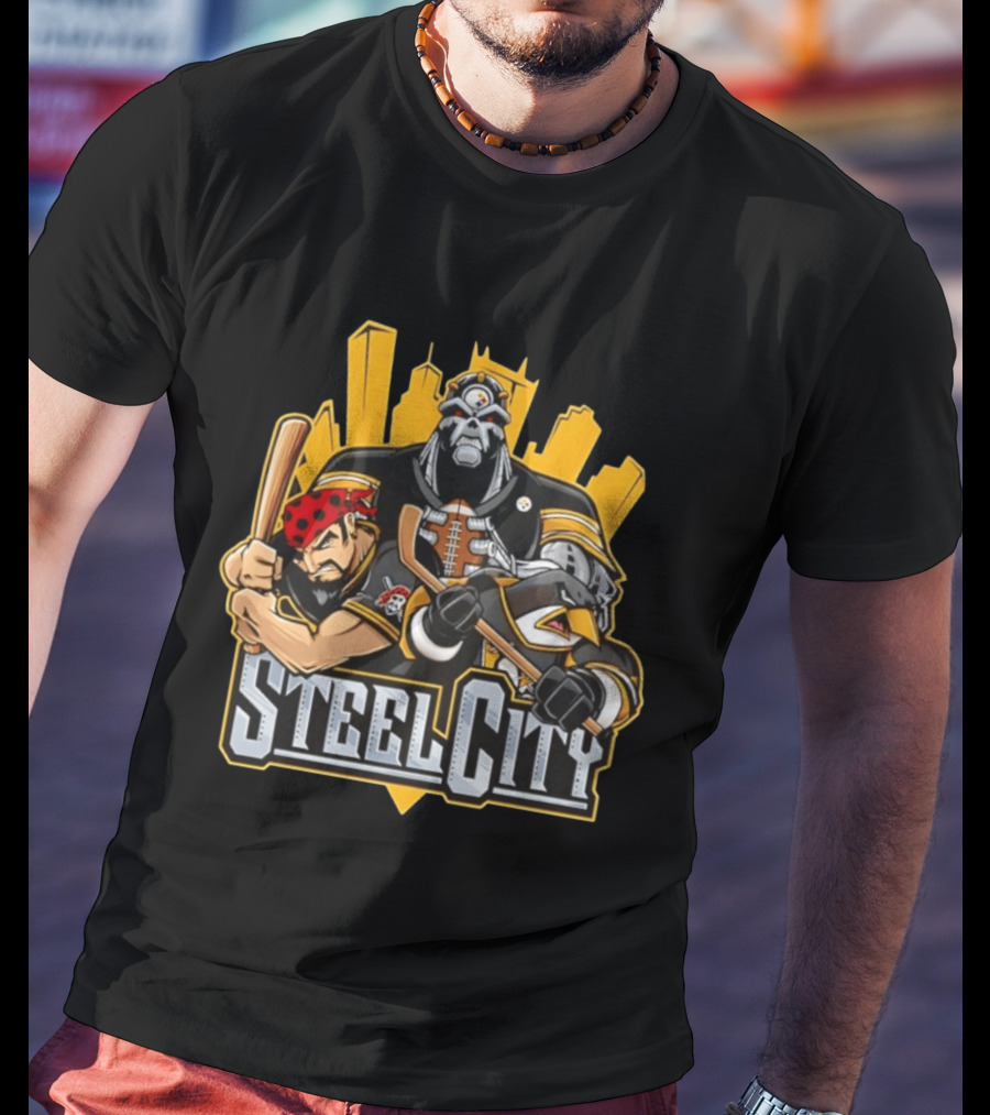 Steel City Pittsburgh Steelers Pirates Penguins Collage 2026 T-Shirt