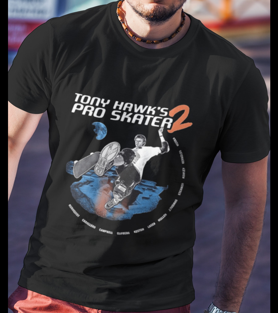 Tony Hawk's Pro Skater 2 Hawk's Back With New Technology New Pros And New Tracks 2 Sided Flip McTwist Skateboarding Legends T-Shirt