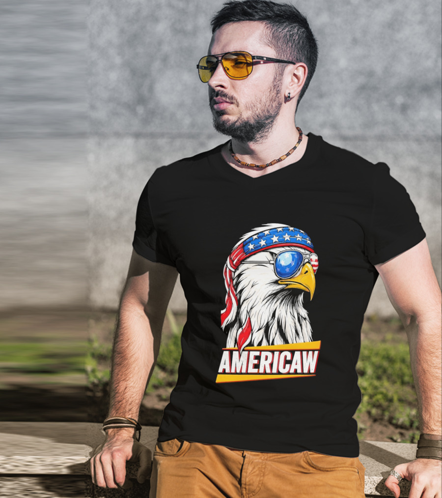 Bald Eagle Americaw Bandana American Flag USA T-Shirt