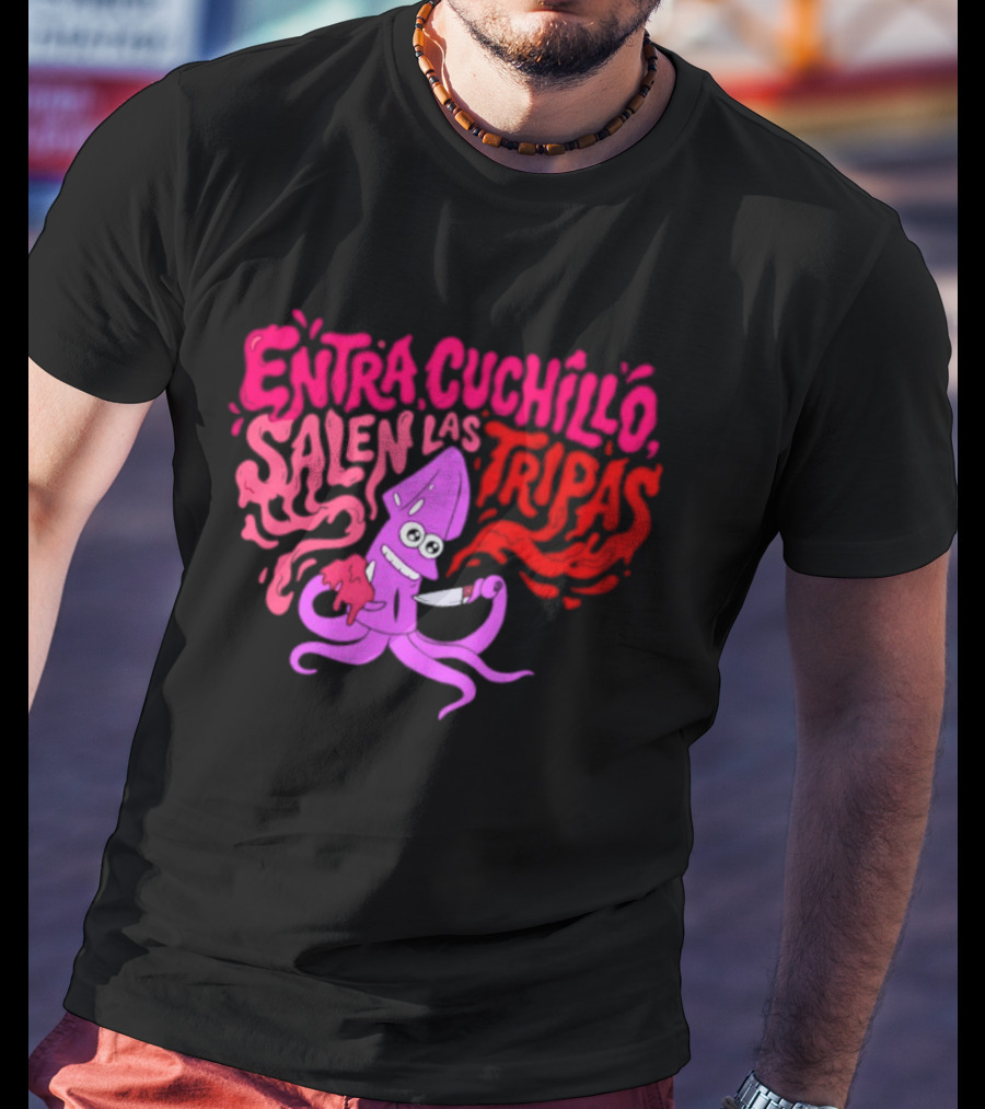 Entra Cuchillo Salen Las Tripas Squid Cartoon Knife Fun T-Shirt