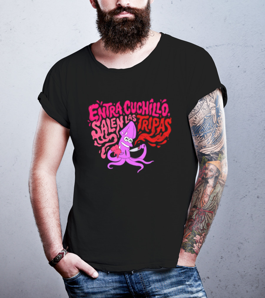 Entra Cuchillo Salen Las Tripas Squid Cartoon Knife Fun T-Shirt
