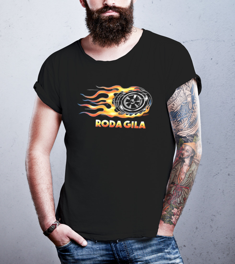 Roda Gila Kelompok Penerbang Roket Motorbike Flame Wheel Graphic 2 Sided T-Shirt