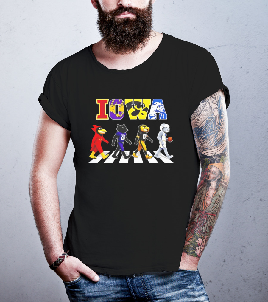 Iowa Mascots Abbey Road 2026 Cyclones Panthers Hawkeyes Bulldogs T-Shirt