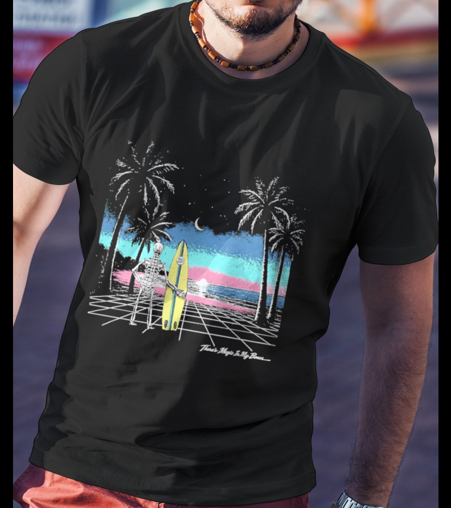 Imagine Dragons There's Magic In My Bones Retro Tropical Surf Scene Palms Sunset Ocean Beach Moon Surfer T-Shirt