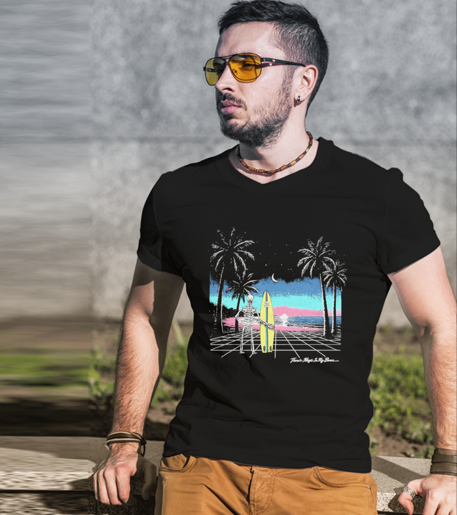 Imagine Dragons There's Magic In My Bones Retro Tropical Surf Scene Palms Sunset Ocean Beach Moon Surfer T-Shirt