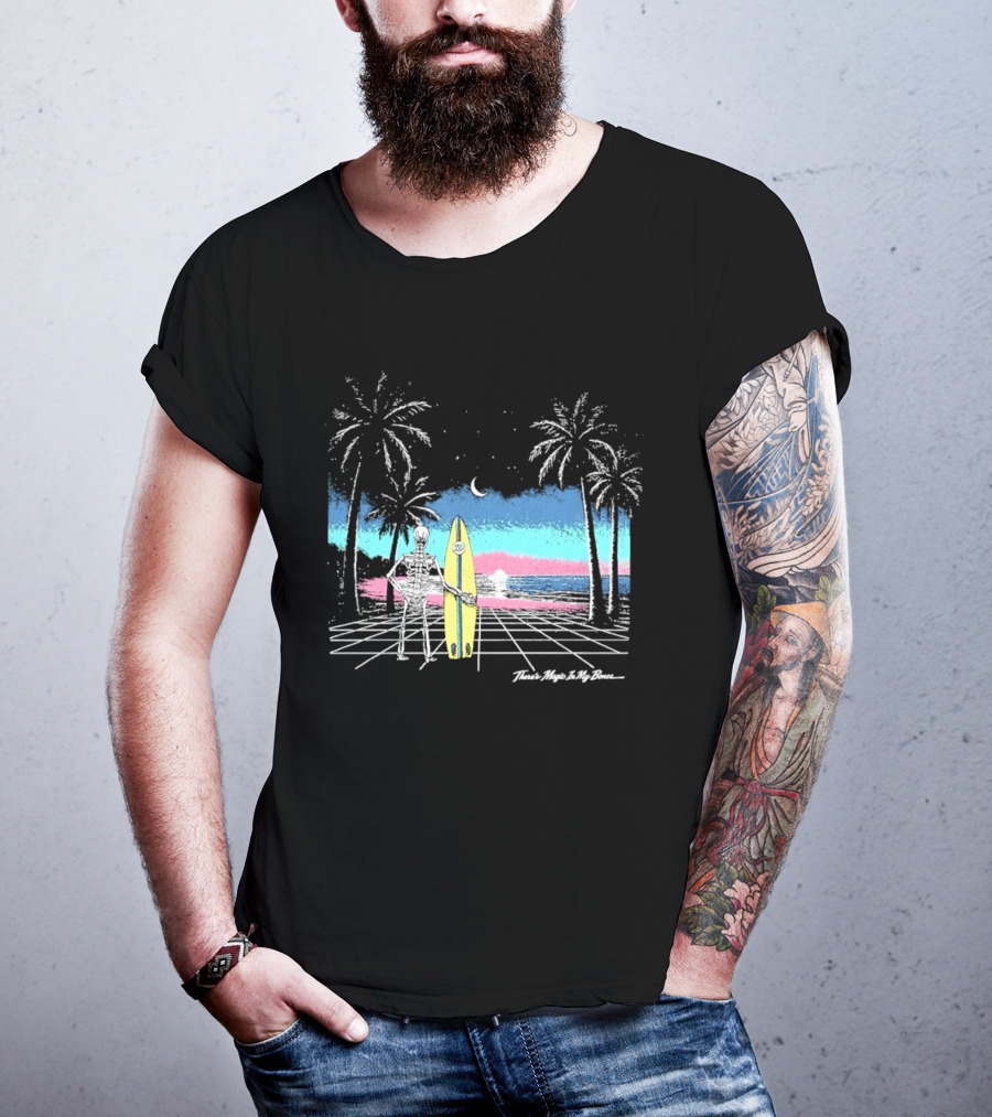 Imagine Dragons There's Magic In My Bones Retro Tropical Surf Scene Palms Sunset Ocean Beach Moon Surfer T-Shirt