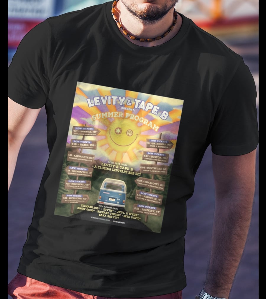 Levity & Tape B Summer Program 2026 Tour Dates Featuring Levitate B2B Set With Canabliss Effin Jkyl & Hyde T-Shirt