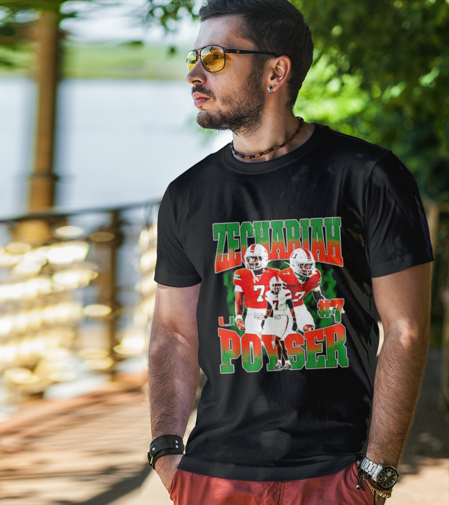Zechariah Poyser #7 Miami Hurricanes Football Player NCAA T-Shirt