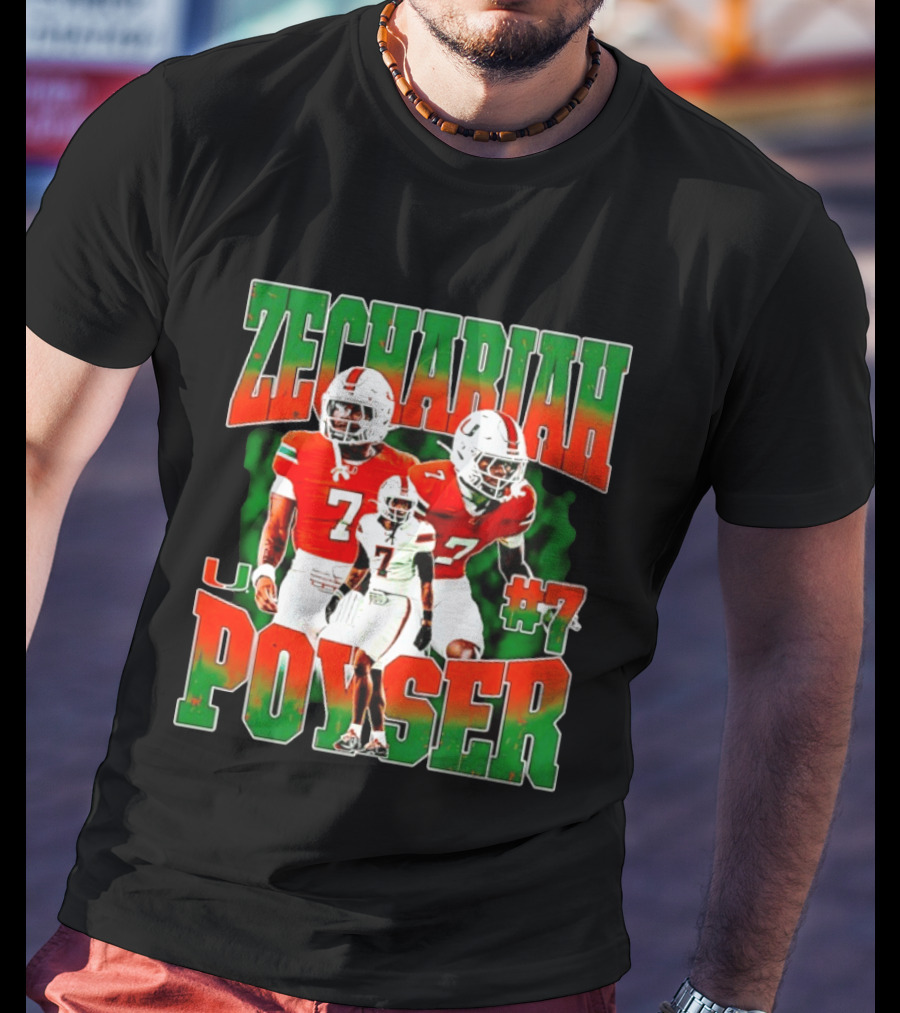 Zechariah Poyser #7 Miami Hurricanes Football Player NCAA T-Shirt