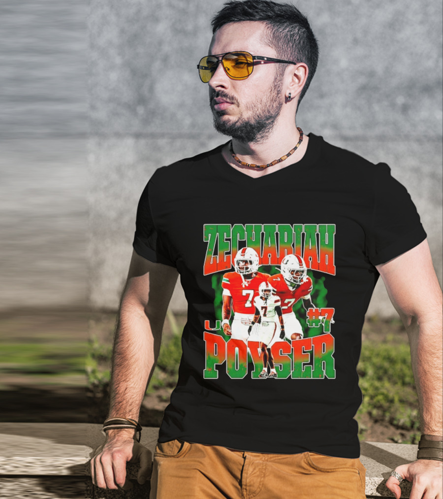 Zechariah Poyser #7 Miami Hurricanes Football Player NCAA T-Shirt