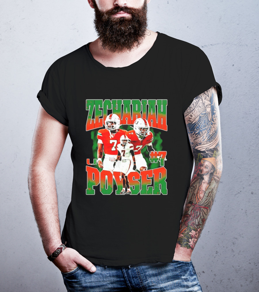 Zechariah Poyser #7 Miami Hurricanes Football Player NCAA T-Shirt
