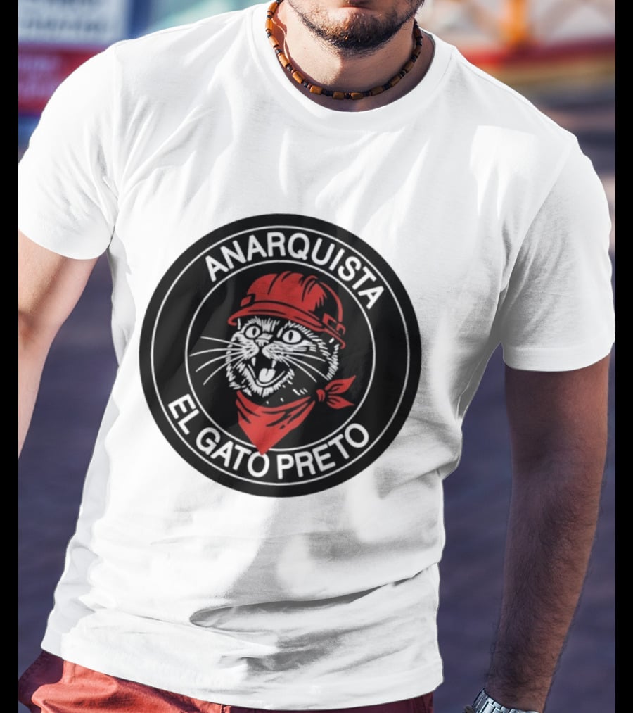 ANARQUISTA EL GATO PRETO Red Bandana Helmet Cat Meme T-Shirt