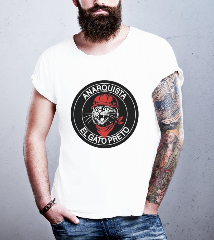 ANARQUISTA EL GATO PRETO Red Bandana Helmet Cat Meme T-Shirt