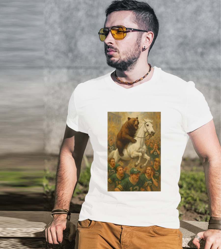 Bear Riding Horse Surprising Green Bay Packers Fans NFL Humor T-Shirt