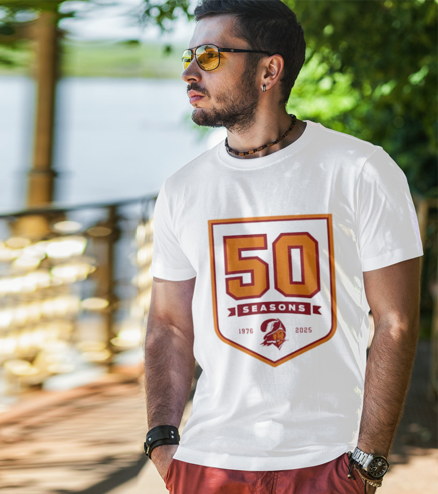 Bucky Irving 7 Tampa Bay Buccaneers 50 Seasons 1976 2025 T-Shirt