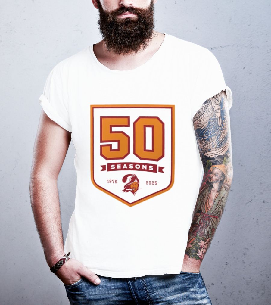 Bucky Irving 7 Tampa Bay Buccaneers 50 Seasons 1976 2025 T-Shirt
