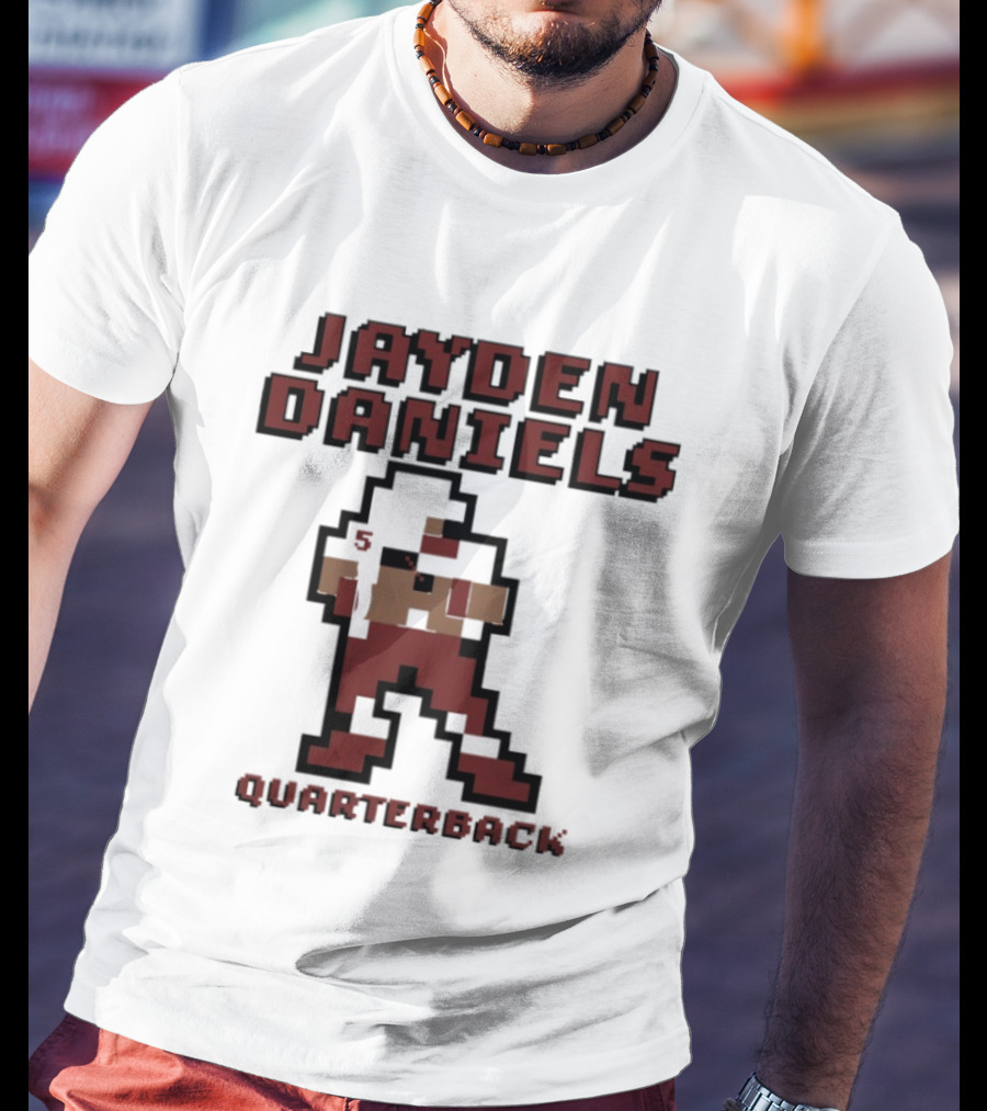 Jayden Daniels 5 Washington Commanders Quarterback Pixel T-Shirt
