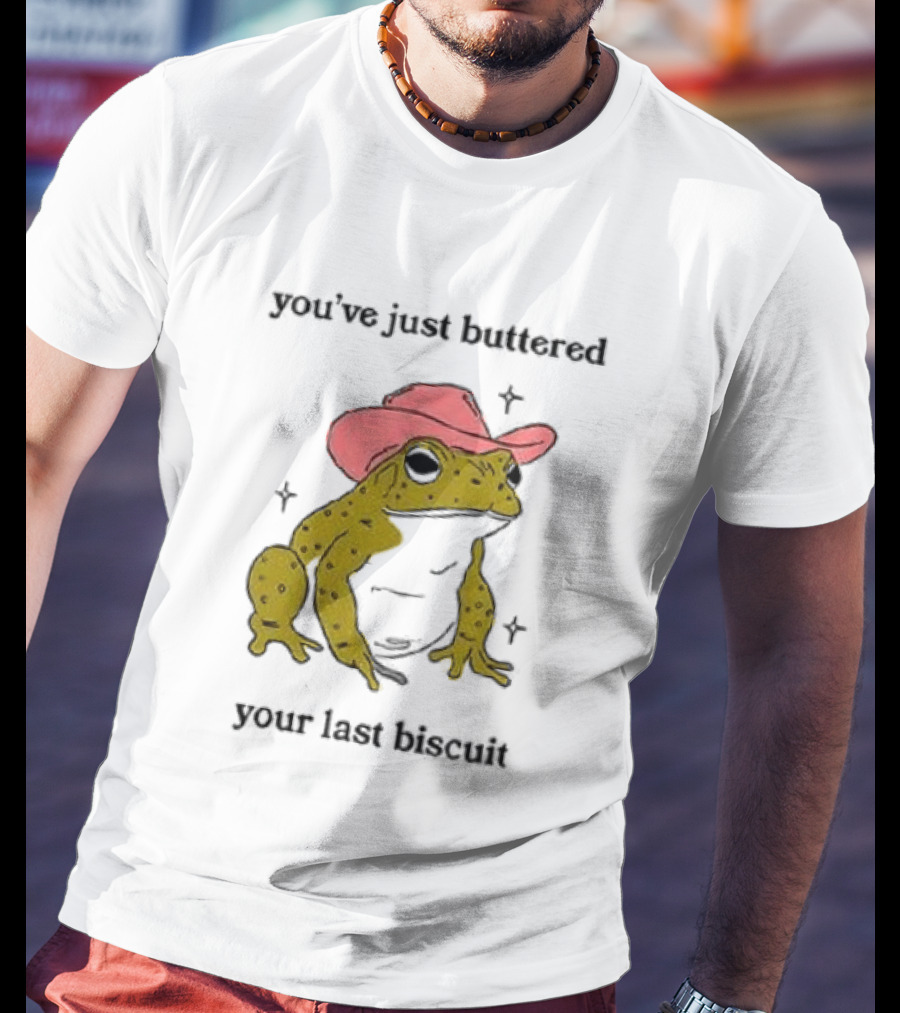 Cowboy Frog You've Just Buttered Your Last Biscuit Pink Hat T-Shirt