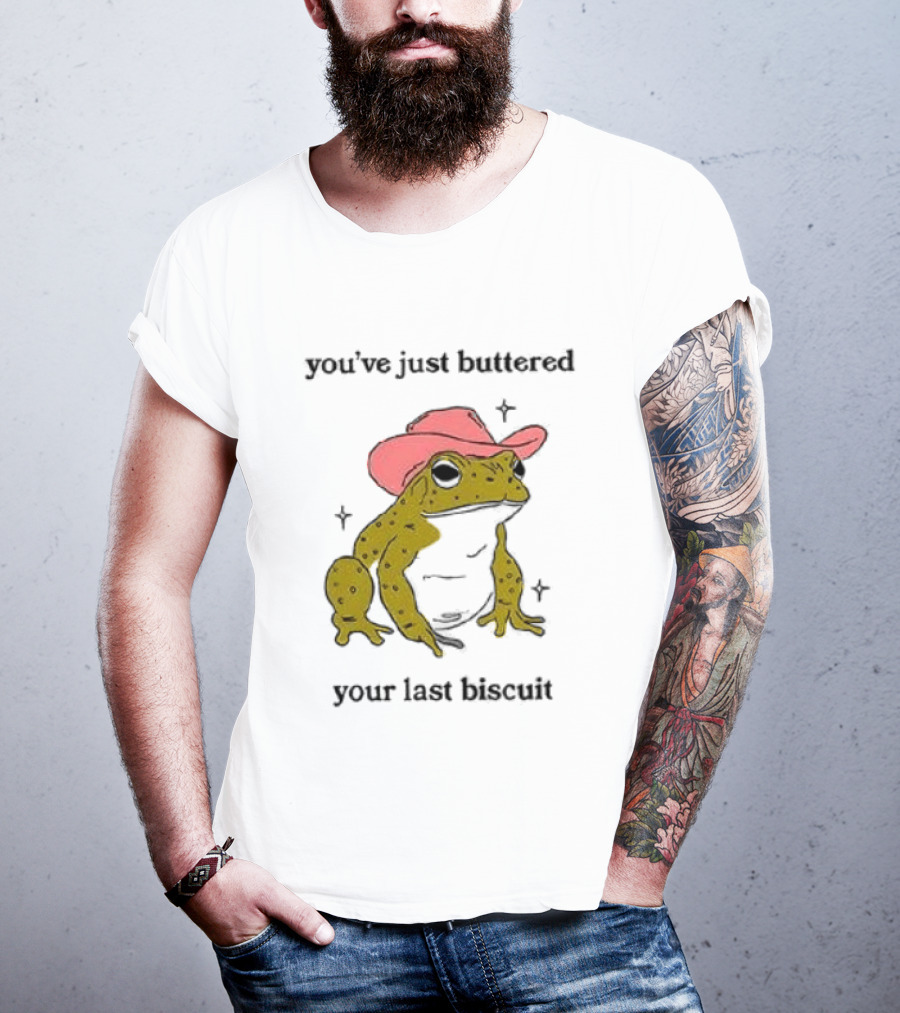 Cowboy Frog You've Just Buttered Your Last Biscuit Pink Hat T-Shirt
