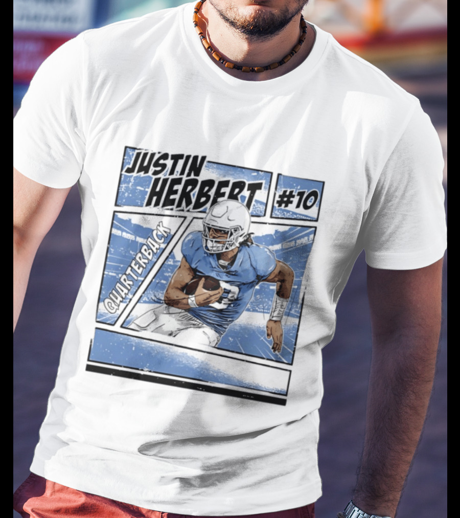 Justin Herbert #10 Quarterback Los Angeles Chargers Comic T-Shirt