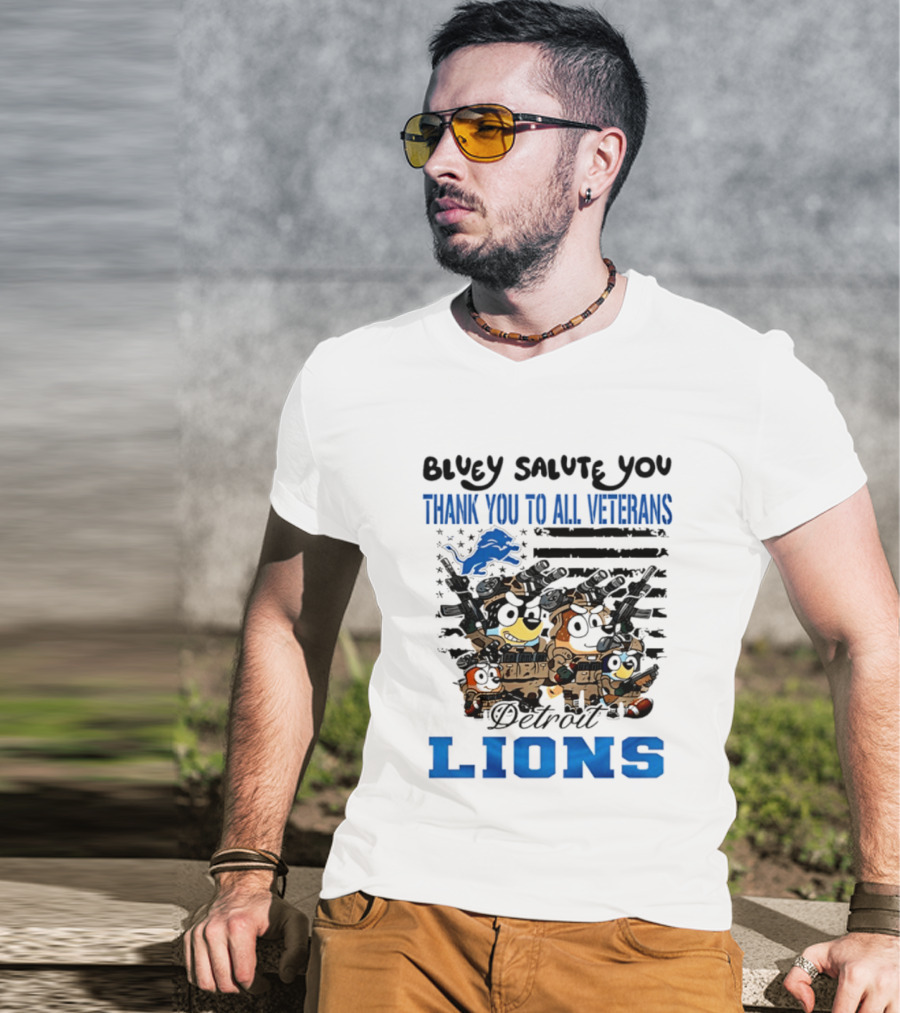 Bluey Salute You Thank You To All Veterans Detroit Lions T-Shirt