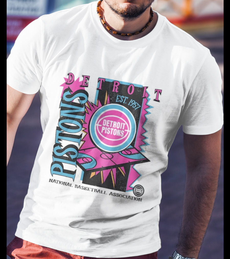 Detroit Pistons 1957 Est. Neon National Basketball Association Court T-Shirt