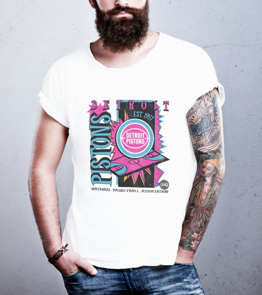 Detroit Pistons 1957 Est. Neon National Basketball Association Court T-Shirt