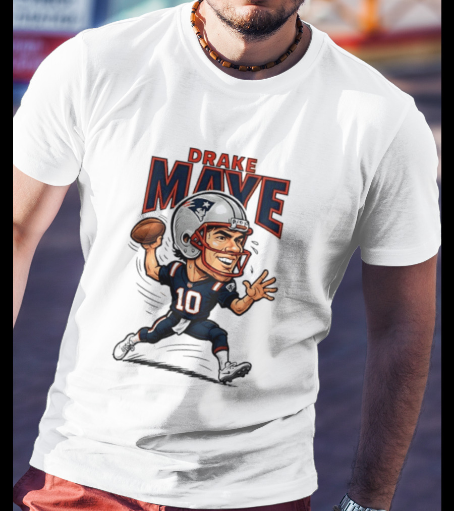 Drake Maye Football Caricature 10 Quarterback T-Shirt