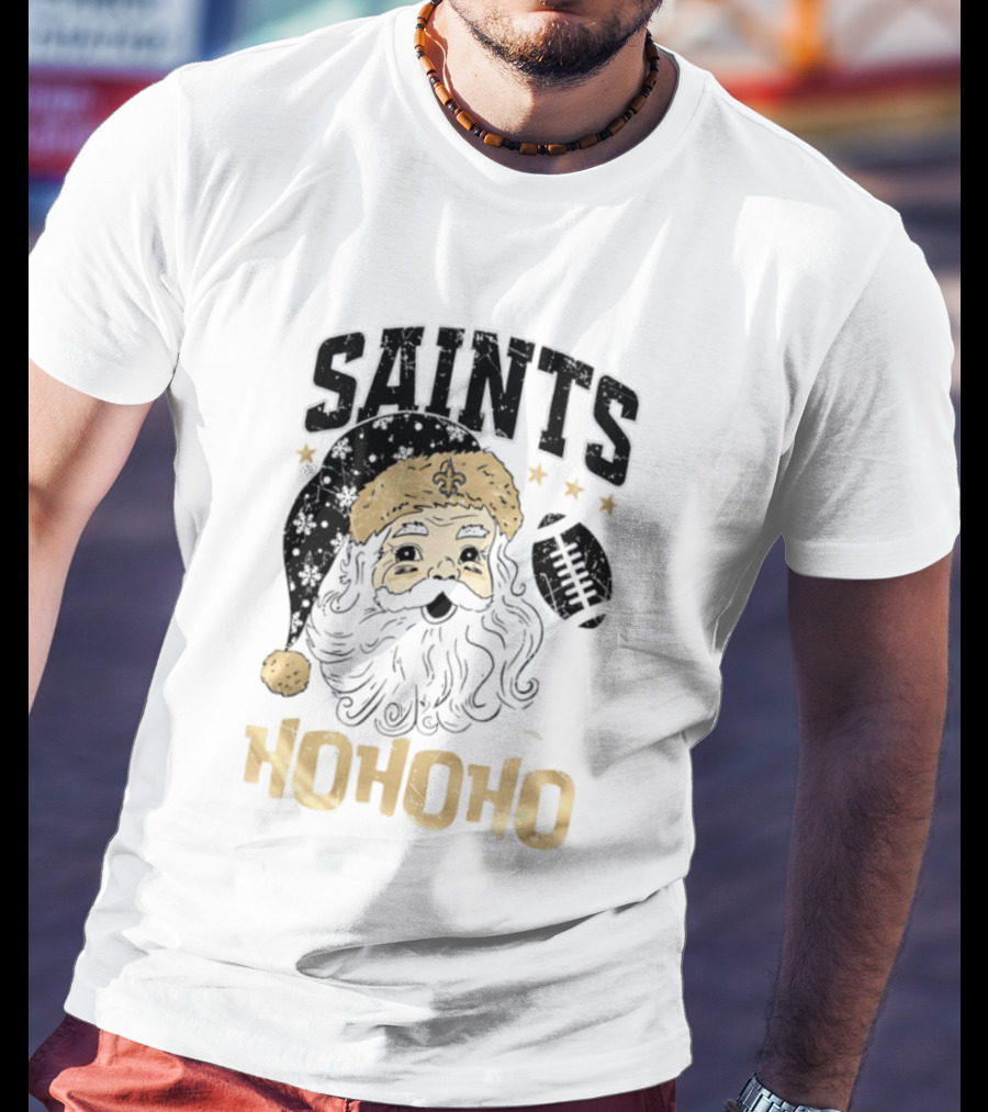 New Orleans Saints Santa Claus Ho Ho Ho Merry Christmas Football T-Shirt