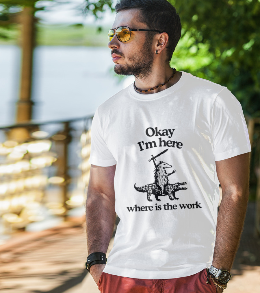 Okay I'm Here Opossum Riding Crocodile Where Is The Work T-Shirt