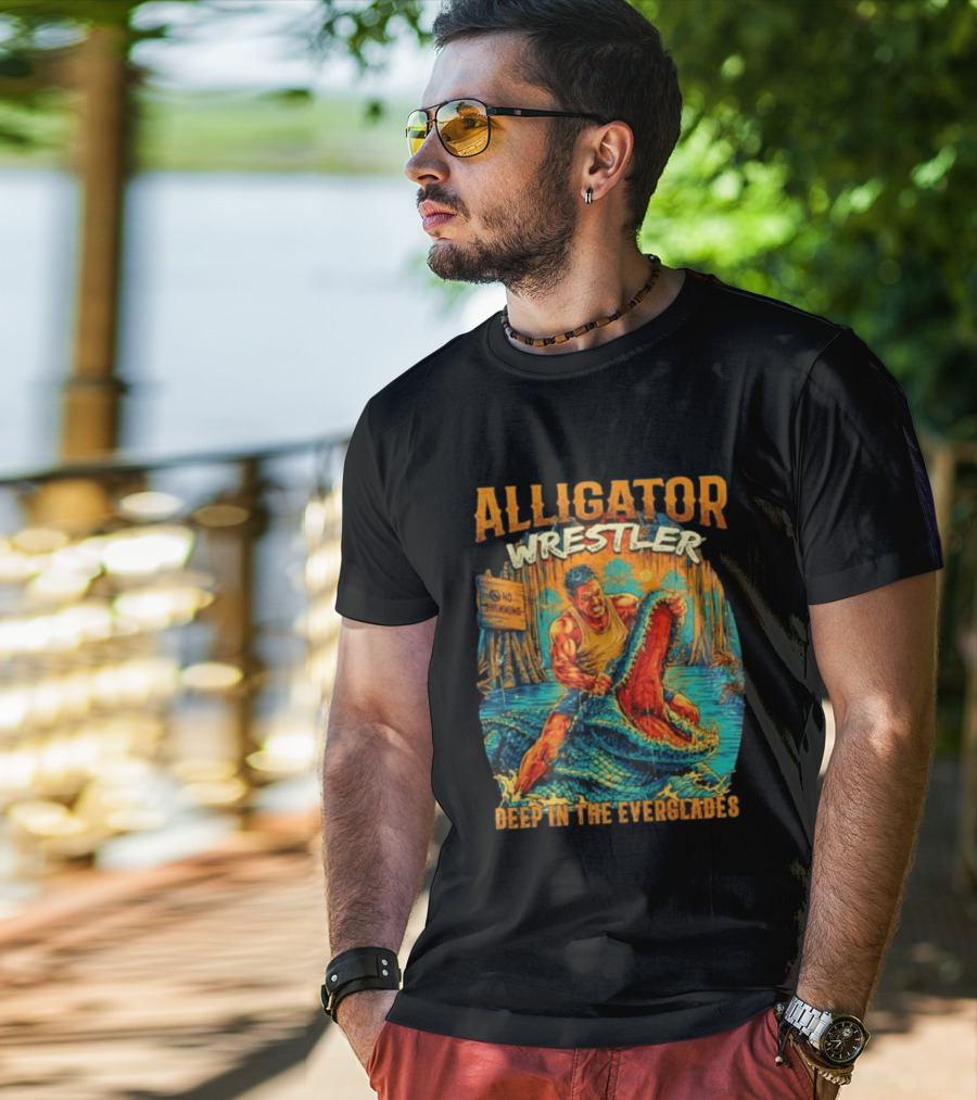 Alligator Wrestler No Swimming Deep In The Everglades T-Shirt