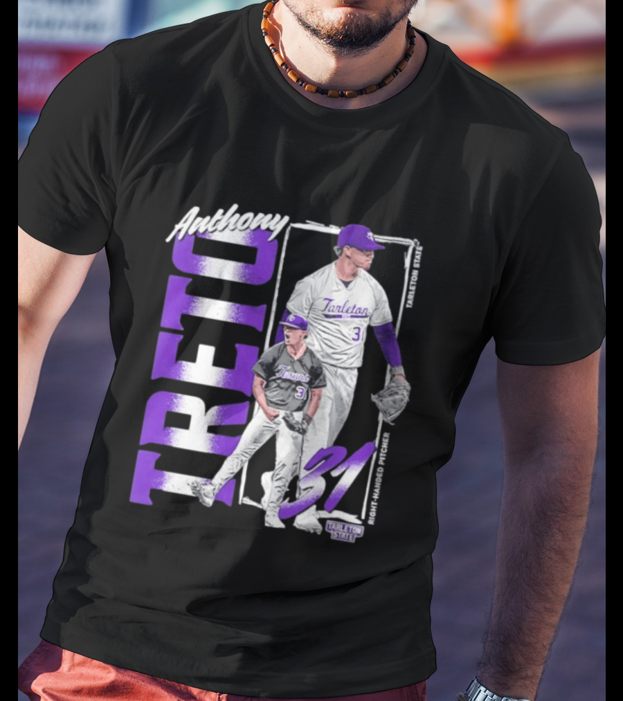 Anthony Treto 31 Tarleton State Baseball Pitcher T-Shirt