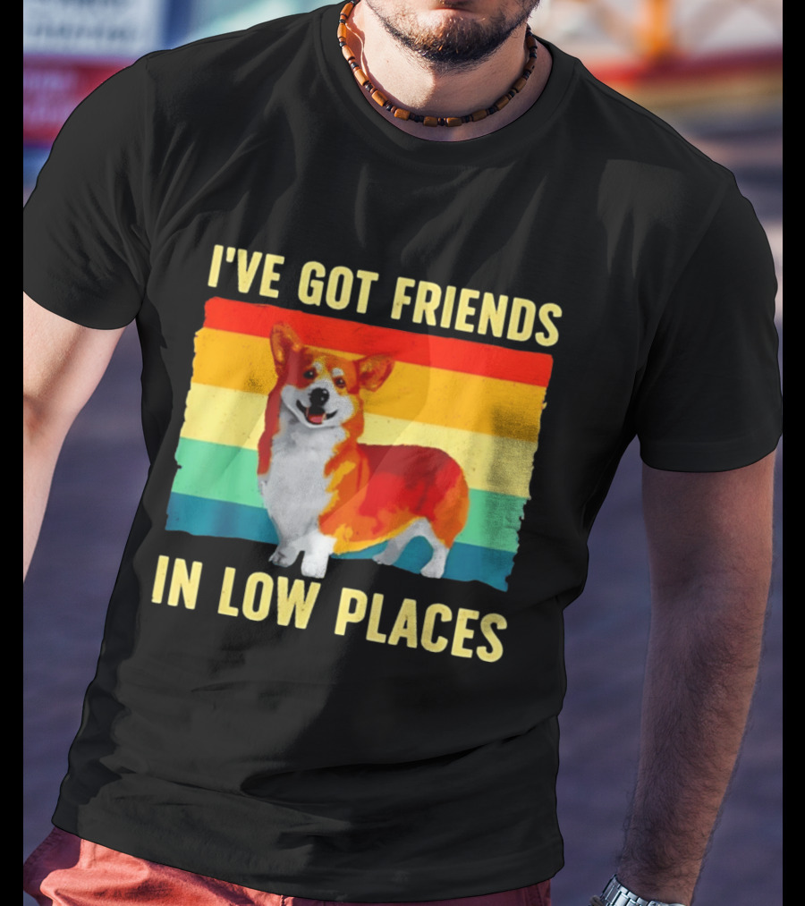 Corgi I've Got Friends In Low Places Vintage Rainbow T-Shirt