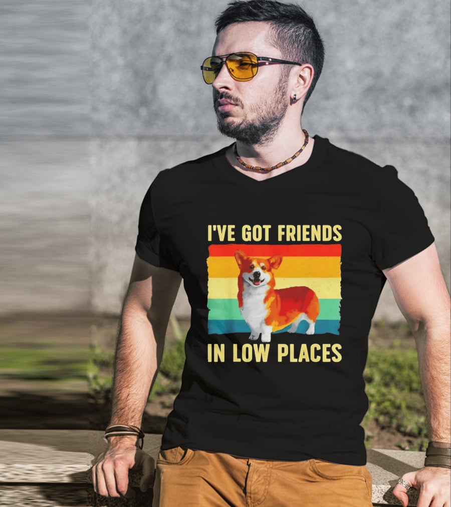 Corgi I've Got Friends In Low Places Vintage Rainbow T-Shirt