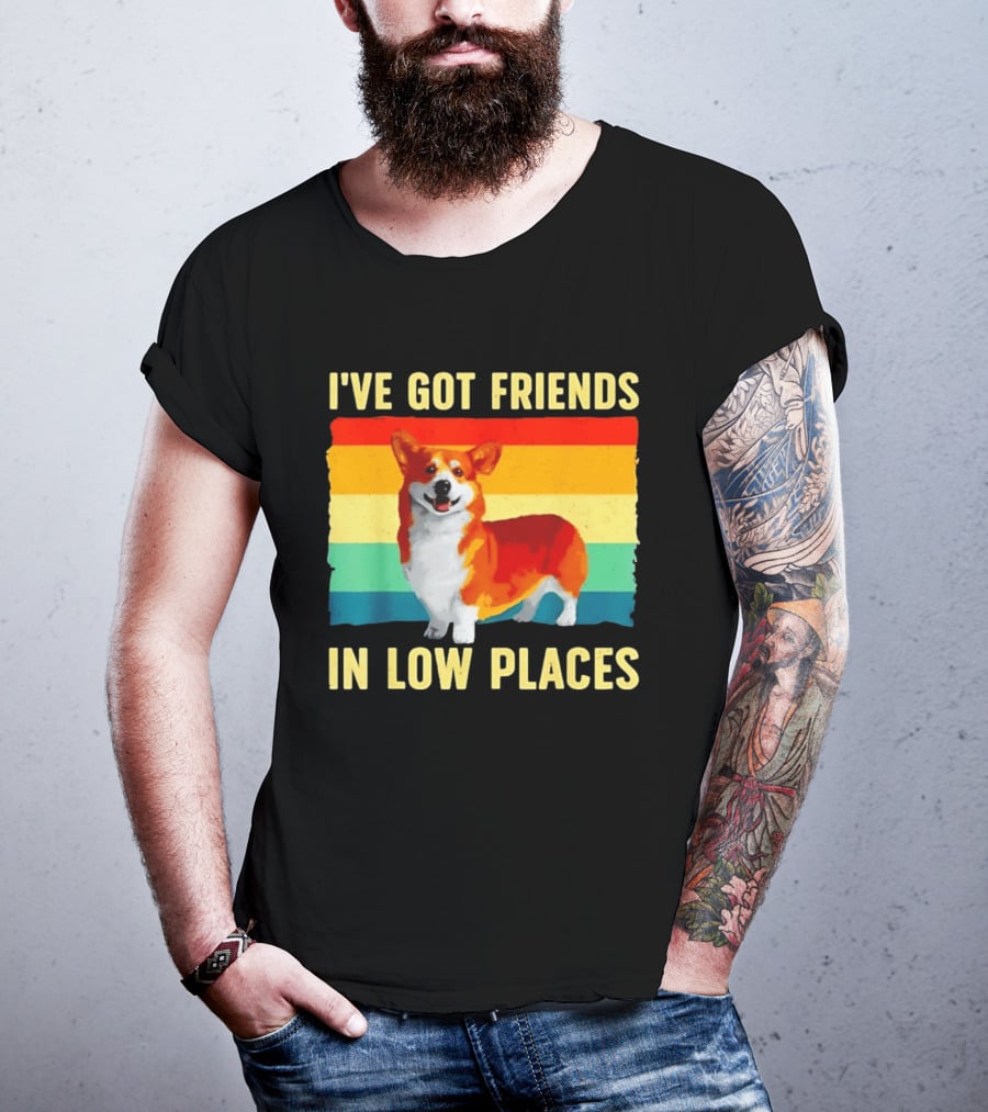 Corgi I've Got Friends In Low Places Vintage Rainbow T-Shirt