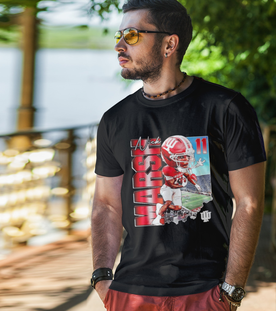 Nick Marsh Indiana Hoosiers Football Caricature 11 Stadium Scene T-Shirt