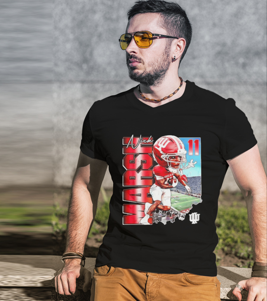 Nick Marsh Indiana Hoosiers Football Caricature 11 Stadium Scene T-Shirt