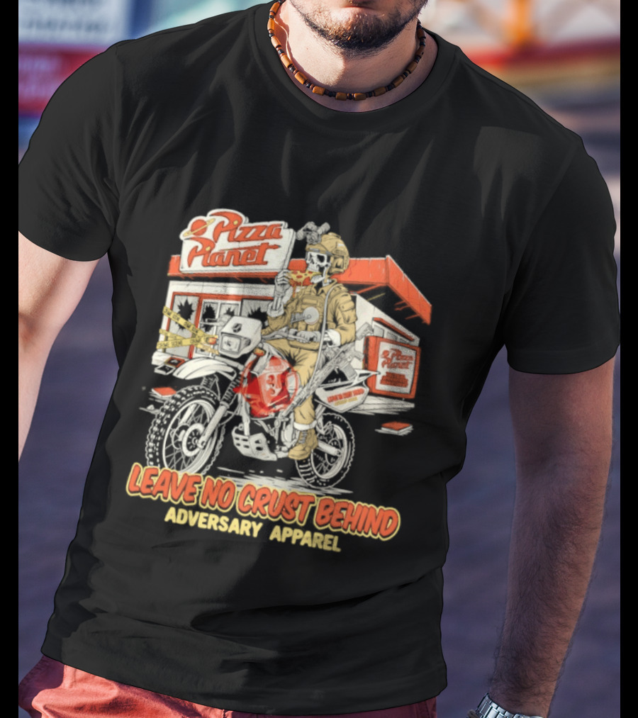 Pizza Planet Tactical Operations Department Funny Motorcycle Leave No Crust Behind T-Shirt