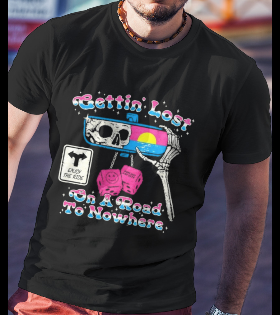 Gettin' Lost On A Road To Nowhere Skeleton Sunset Boss Dog Dept T-Shirt