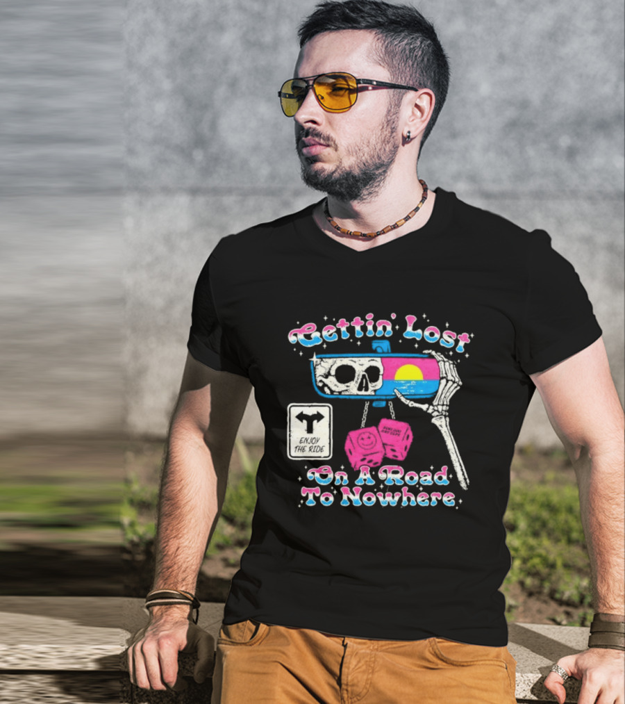Gettin' Lost On A Road To Nowhere Skeleton Sunset Boss Dog Dept T-Shirt
