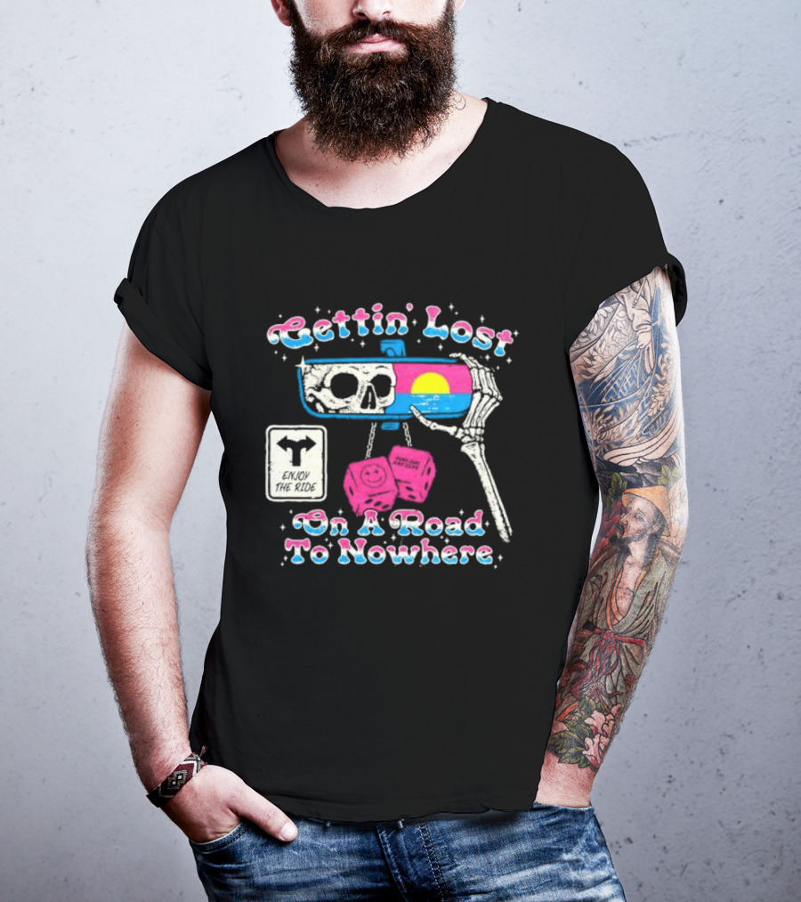 Gettin' Lost On A Road To Nowhere Skeleton Sunset Boss Dog Dept T-Shirt