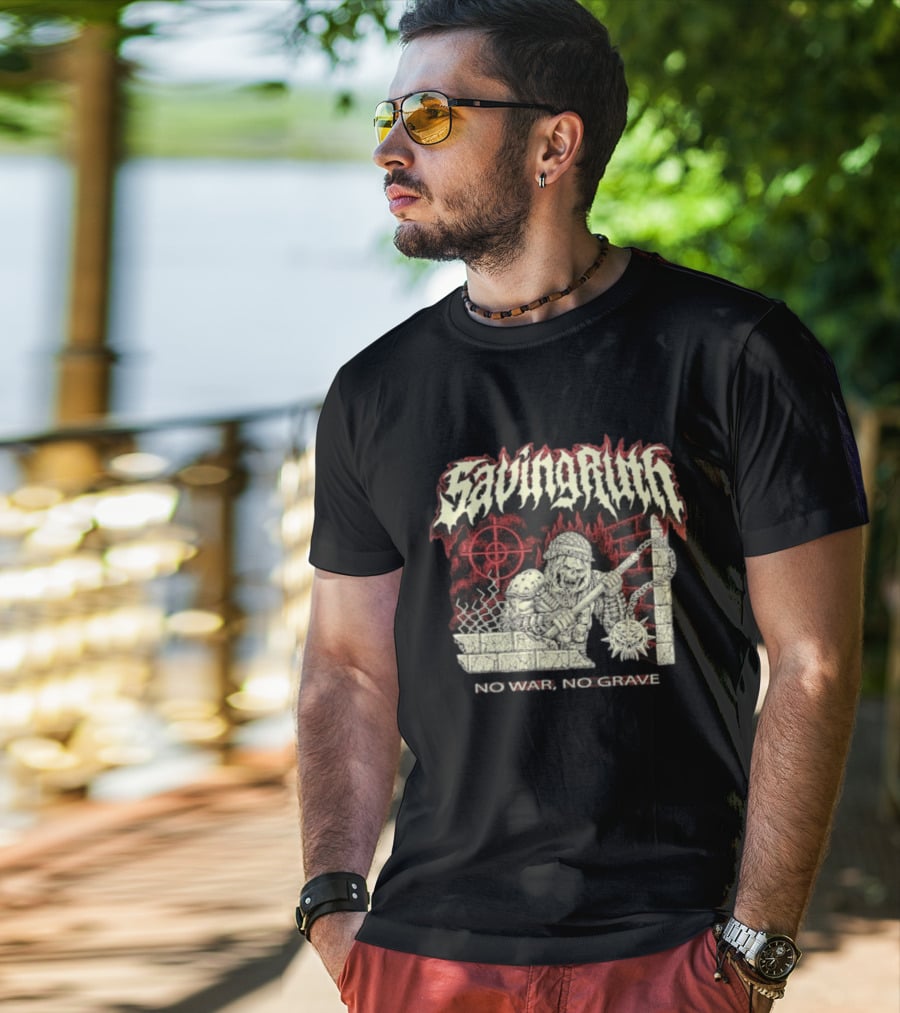 Saving Ruin No War No Grave Death Metal Medieval Warrior Skeleton T-Shirt