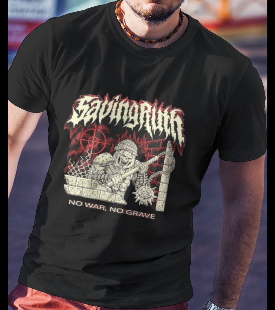 Saving Ruin No War No Grave Death Metal Medieval Warrior Skeleton T-Shirt
