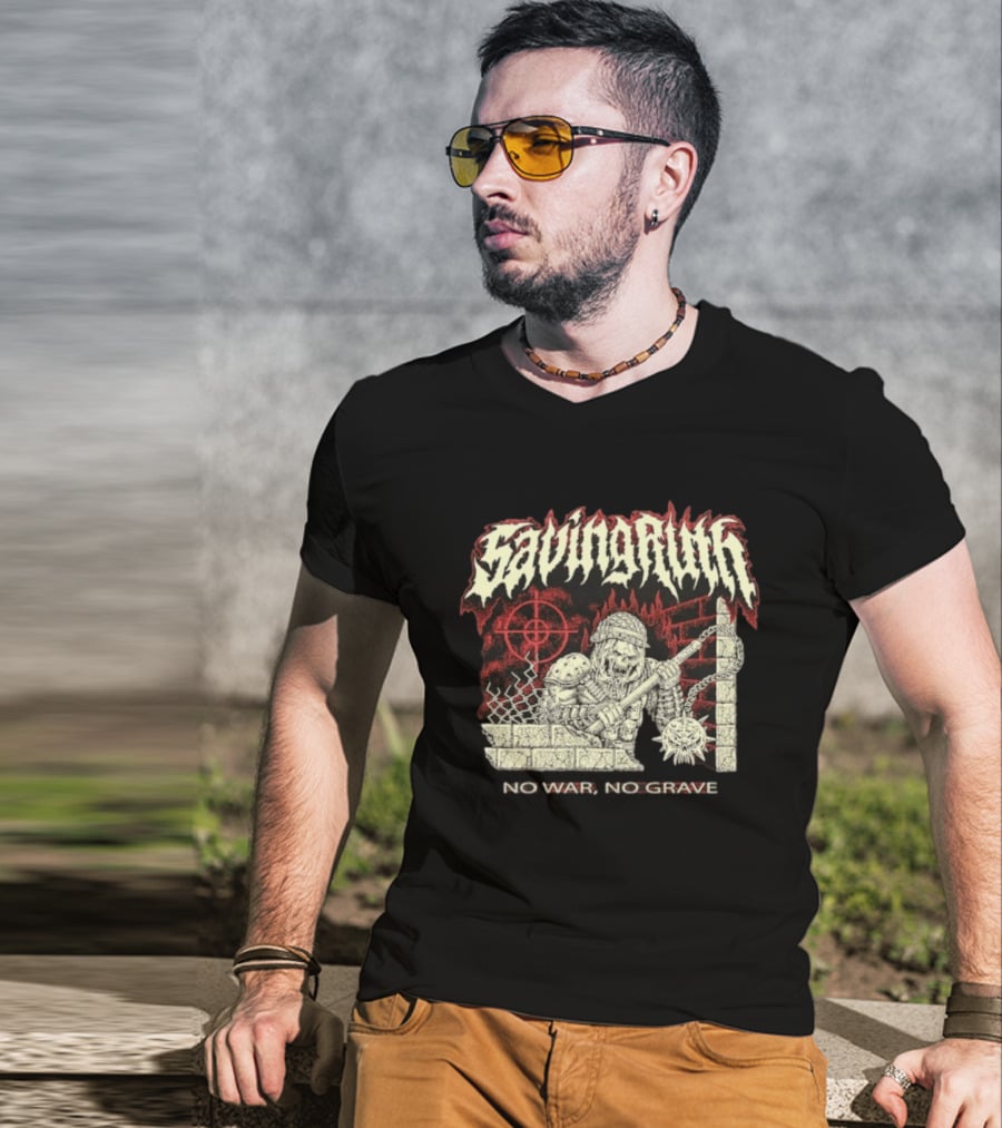 Saving Ruin No War No Grave Death Metal Medieval Warrior Skeleton T-Shirt