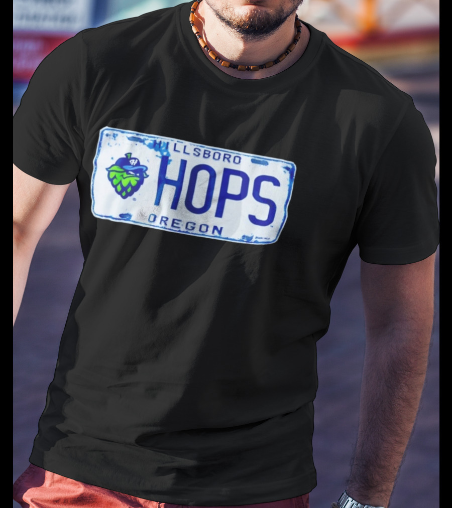 Hillsboro Hops Oregon License Plate Style With Hop Cone T-Shirt