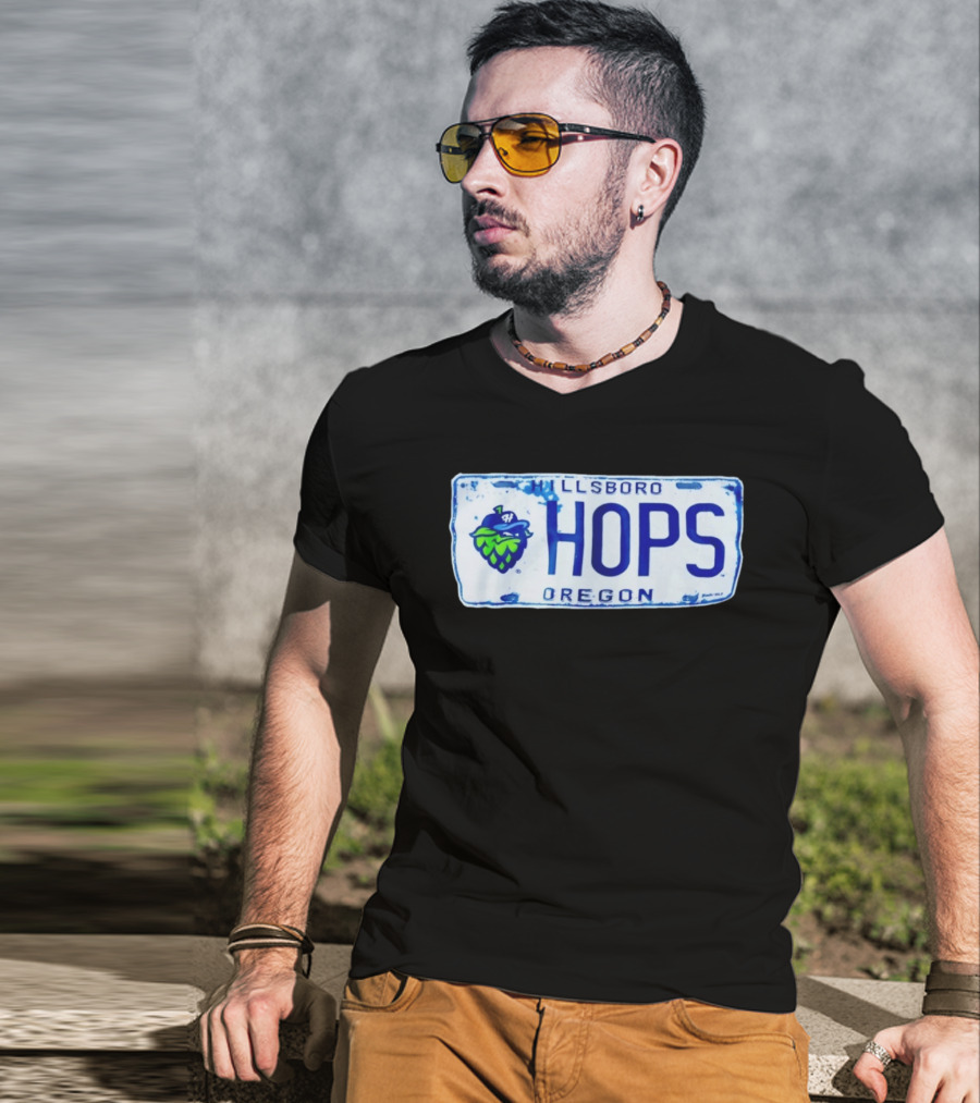 Hillsboro Hops Oregon License Plate Style With Hop Cone T-Shirt