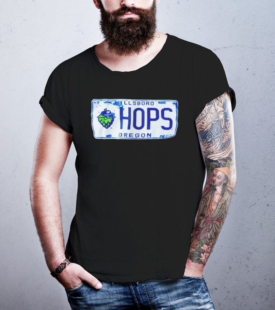 Hillsboro Hops Oregon License Plate Style With Hop Cone T-Shirt